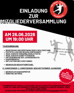 ## Mitgliederversammlung mit Vorstandswahlen am 26.06.2026 um 19 Uhr ##